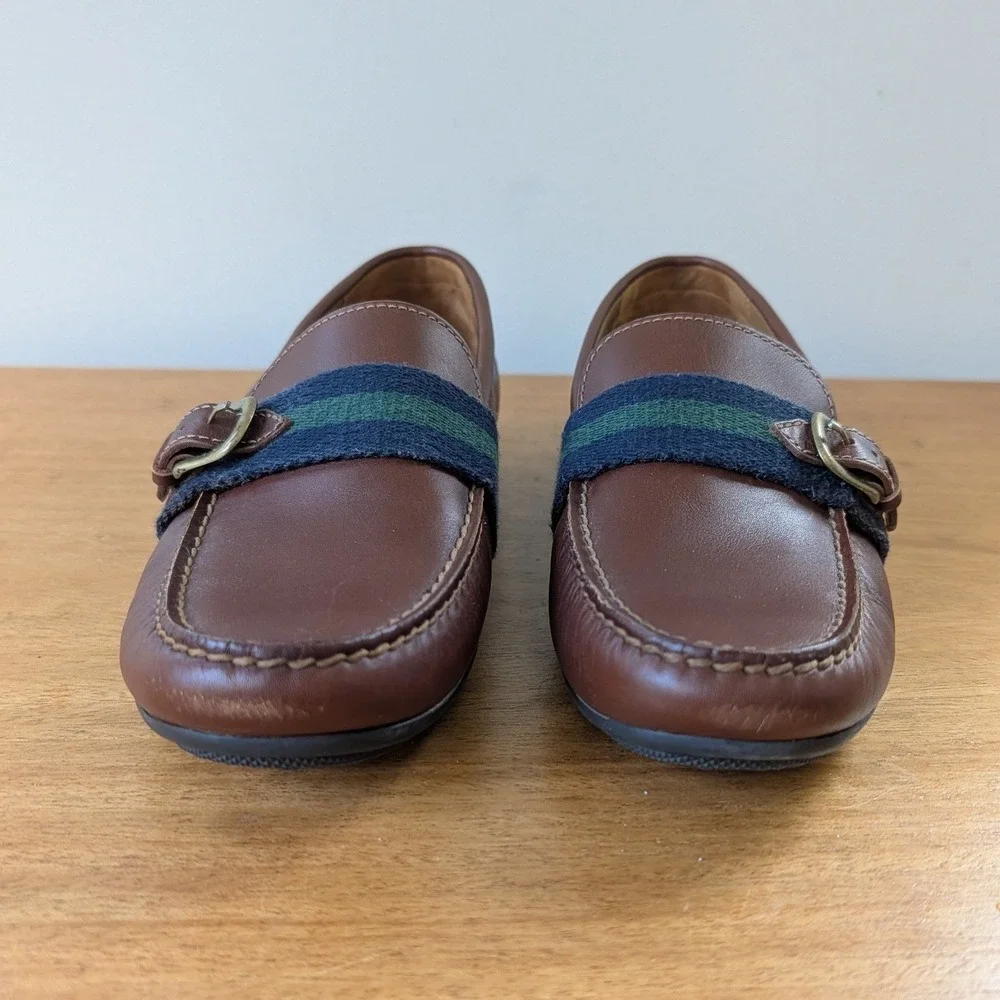 Polo Ralph Lauren Riali Leather Driving Loafers Men's 8D Brown Striped Buckle
